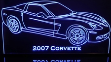2007 Chevy Corvette Acrylic Lighted Edge Lit LED Sign / Light Up Plaque Chevrolet Full Size Made in USA