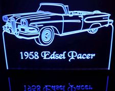 1958 Edsel Pacer Convertible Acrylic Lighted Edge Lit LED Sign / Light Up Plaque Full Size Made in USA