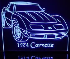 1974 Corvette Acrylic Lighted Edge Lit LED Sign / Light Up Plaque Full Size Made in USA