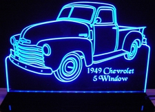 1949 Chevy Pickup Truck 5 Window No Spare Acrylic Lighted Edge Lit LED Sign / Light Up Plaque Full Size Made in USA