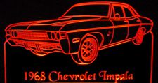 1968 Chevy Impala 4 Door Acrylic Lighted Edge Lit LED Sign / Light Up Plaque Full Size Made in USA