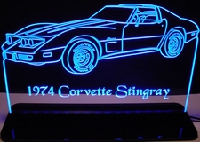1974 Corvette Stingray Acrylic Lighted Edge Lit LED Sign / Light Up Plaque Full Size Made in USA