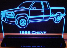 1998 Chevrolet Pickup Acrylic Lighted Edge Lit LED Sign / Light Up Plaque Chevy Full Size Made in USA