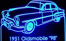 1951 Olds 98 Acrylic Lighted Edge Lit LED Sign / Light Up Plaque Full Size Made in USA