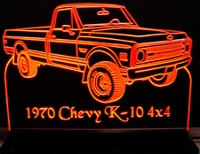 1970 Chevy Pickup Truck K10 4x4 Acrylic Lighted Edge Lit LED Sign / Light Up Plaque Full Size Made in USA