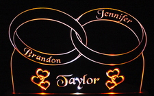 Wedding Rings and hearts Centerpiece Bride & Groom Acrylic Lighted Edge Lit LED Sign / Light Up Plaque Full Size Made in USA