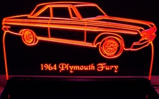 1964 Plymouth Fury Acrylic Lighted Edge Lit LED Sign / Light Up Plaque Full Size Made in USA