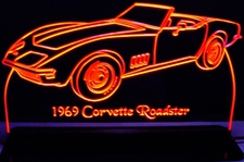 1969 Corvette Roadster Acrylic Lighted Edge Lit LED Sign / Light Up Plaque Full Size Made in USA