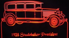 1928 Studebaker President Acrylic Lighted Edge Lit LED Sign / Light Up Plaque Full Size Made in USA