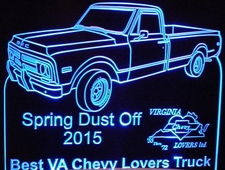 Spring Dust Off Best VA Chevy Lovers Truck Acrylic Lighted Edge Lit LED Sign / Light Up Plaque Full Size Made in USA
