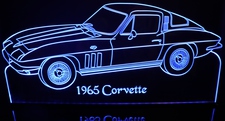 1965 Corvette Acrylic Lighted Edge Lit LED Sign / Light Up Plaque Full Size Made in USA