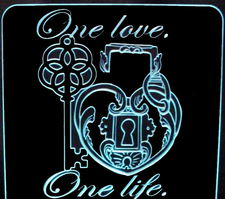 Wedding Anniversary One Love Centerpiece (add your own names on the sides & date above the heart) Acrylic Lighted Edge Lit LED Sign / Light Up Plaque Full Size Made in USA