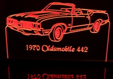 1970 Olds 442 Convertible Acrylic Lighted Edge Lit LED Sign / Light Up Plaque Full Size Made in USA
