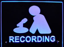 Recording Courtroom Room Music Studio Man with Mic mounts flat to the wall style shown Acrylic Lighted Edge Lit LED Sign / Light Up Plaque Full Size Made in USA