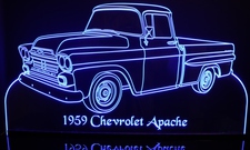 1959 Chevy Apache Pickup Truck Fleetside Acrylic Lighted Edge Lit LED Sign / Light Up Plaque Full Size Made in USA