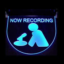 Recording Now Music Studio Ceiling Mount Court House Court Room Man & Mic Acrylic Lighted Edge Lit LED Sign / Light Up Plaque Full Size Made in USA