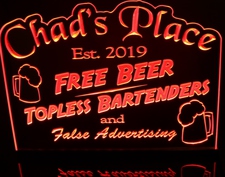 Chads Place Bar Sign Acrylic Lighted Edge Lit LED Sign / Light Up Plaque Full Size Made in USA