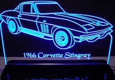 1966 Corvette Stingray Acrylic Lighted Edge Lit LED Sign / Light Up Plaque Full Size Made in USA