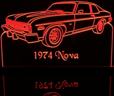 1974 Nova HB Hatchback Acrylic Lighted Edge Lit LED Sign / Light Up Plaque Full Size Made in USA