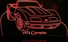 1974 Corvette Convertible Acrylic Lighted Edge Lit LED Sign / Light Up Plaque Full Size Made in USA