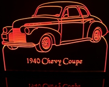 1940 Chevy Business Coupe Acrylic Lighted Edge Lit LED Sign / Light Up Plaque Full Size Made in USA