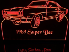 1969 SuperBee Acrylic Lighted Edge Lit LED Sign / Light Up Plaque Full Size Made in USA