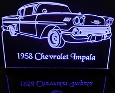 1958 Chevy Impala Acrylic Lighted Edge Lit LED Sign / Light Up Plaque Full Size Made in USA