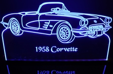 1958 Chevy Corvette Convertible Acrylic Lighted Edge Lit LED Sign / Light Up Plaque Full Size Made in USA