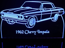1962 Chevy Impala Acrylic Lighted Edge Lit LED Sign / Light Up Plaque Full Size Made in USA