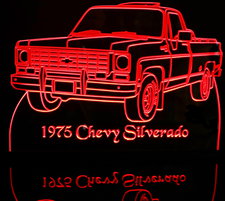 1975 Chevy Pickup Silverado Acrylic Lighted Edge Lit LED Sign / Light Up Plaque Chevrolet Full Size Made in USA