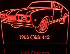 1968 Olds Cutlass 442 Acrylic Lighted Edge Lit LED Sign / Light Up Plaque Full Size Made in USA