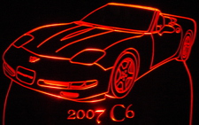 2007 Corvette C6 Convertible Acrylic Lighted Edge Lit LED Sign / Light Up Plaque Full Size Made in USA