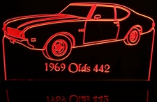 1969 Olds Cutlass 442 Acrylic Lighted Edge Lit LED Sign / Light Up Plaque Full Size Made in USA