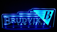 Brudvik Advertising Business Logo Acrylic Lighted Edge Lit LED Sign / Light Up Plaque Full Size Made in USA
