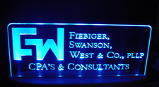 FW Advertising Business Logo Acrylic Lighted Edge Lit LED Sign / Light Up Plaque Full Size Made in USA