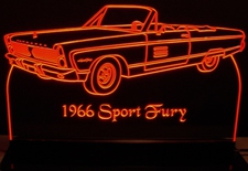1966 Plymouth Sport Fury Acrylic Lighted Edge Lit LED Car Sign / Light Up Plaque