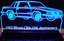 1983 Olds Oldsmobile Hurst Acrylic Lighted Edge Lit LED Sign / Light Up Plaque Full Size Made in USA