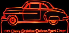 1949 Chevy Styleline Deluxe Sport Coupe Acrylic Lighted Edge Lit LED Sign / Light Up Plaque Full Size Made in USA