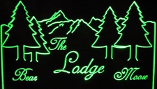 Bear Lodge Moose Trees Mountain Alps Scene Acrylic Lighted Edge Lit LED Sign / Light Up Plaque Full Size Made in USA