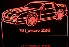 1992 Camaro Z28 Acrylic Lighted Edge Lit LED Sign / Light Up Plaque Full Size Made in USA