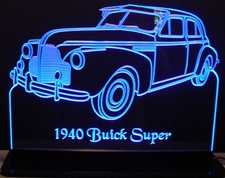 1940 Buick Super Acrylic Lighted Edge Lit LED Sign / Light Up Plaque Full Size Made in USA