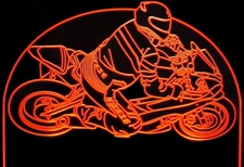 Mororcycle with Rider Acrylic Lighted Edge Lit LED Sign / Light Up Plaque Full Size Made in USA