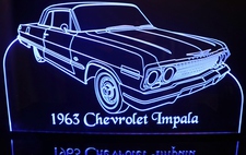 1963 Impala Chevy / Chevrolet Acrylic Lighted Edge Lit LED Sign / Light Up Plaque Full Size Made in USA