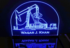 Oil Rig Well Pump Jack Derrick Drill (add your name) Advertising Business Logo Acrylic Lighted Edge Lit LED Sign / Light Up Plaque Full Size Made in USA