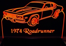 1974 Roadrunner Acrylic Lighted Edge Lit LED Sign / Light Up Plaque Full Size Made in USA
