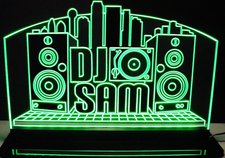 DJ SAM Disc Jockey Band Music Advertising Business Logo Acrylic Lighted Edge Lit LED Sign / Light Up Plaque Full Size Made in USA