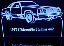 1977 Olds Cutlass 442 RH Acrylic Lighted Edge Lit LED Sign / Light Up Plaque Full Size Made in USA