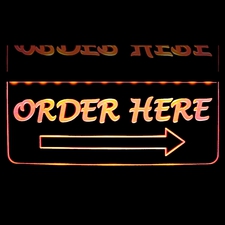 Order Here Place Your Order Here Restaurant Sign Acrylic Lighted Edge Lit LED Sign / Light Up Plaque Full Size Made in USA