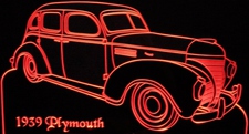 1939 Plymouth 4 Door Acrylic Lighted Edge Lit LED Sign / Light Up Plaque Full Size Made in USA