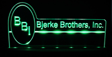 Bjerke Brothers Advertising Acrylic Lighted Edge Lit LED Sign / Light Up Plaque Full Size Made in USA